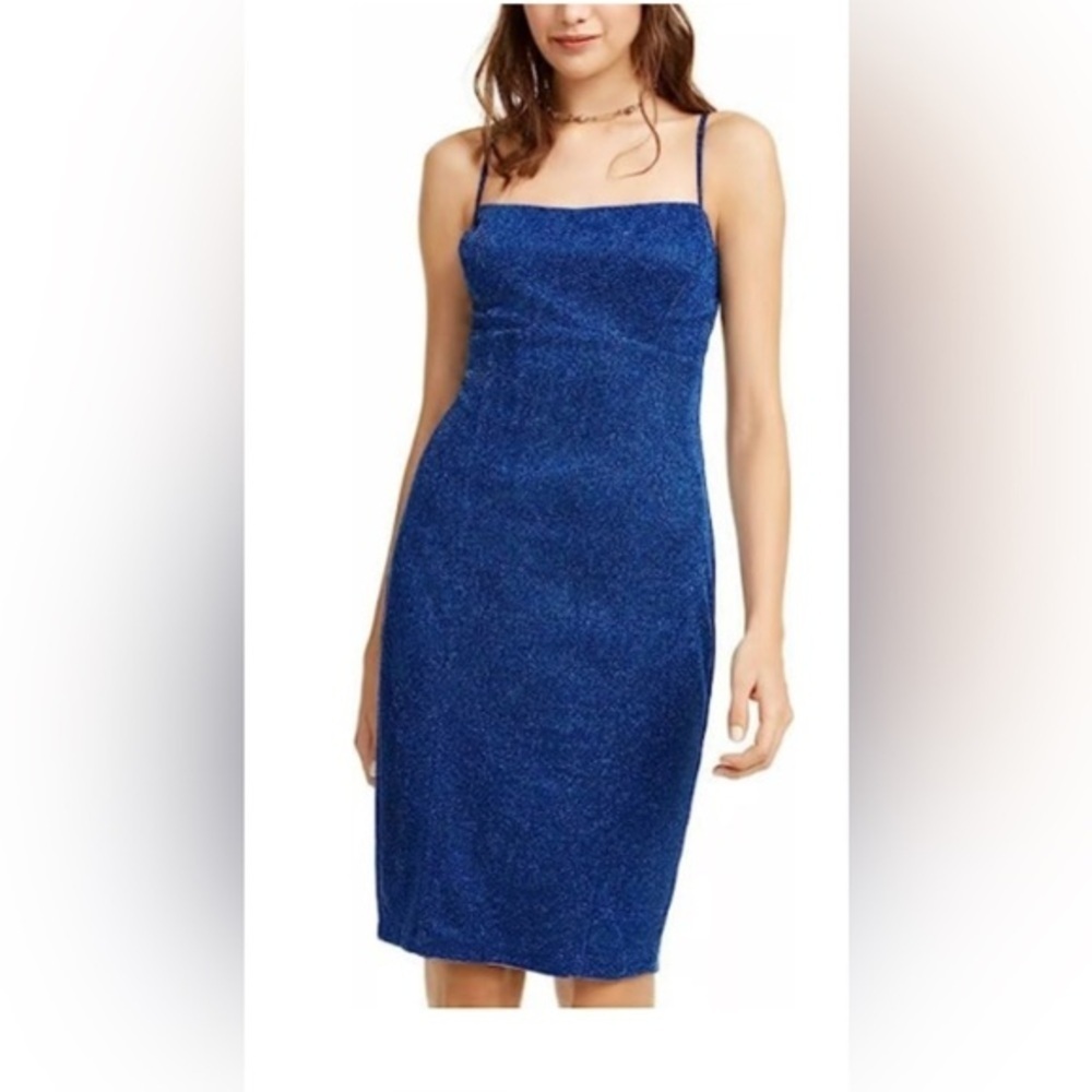 Jump Apparel Royal Blue Glitter Sheath Dress Size 12 Spaghetti Strap Square Neck